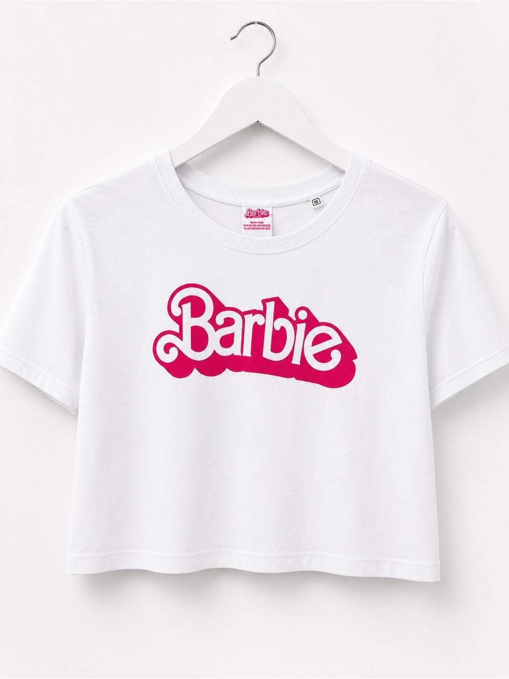 Barbie White Crop Tee with Pink Logo - kids